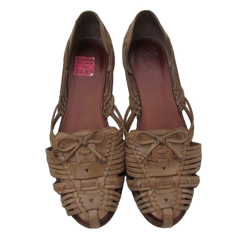 MIA Bungalow Womens Huarache Sandal Size 8 Brown Tan Leather Boho Festival Shoes